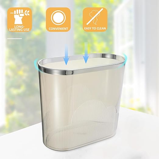 TOYANDONA Plastic Trash Can with Pressed Rim Gray Household Garbage Bin for Bathroom Kitchen Living Room Office Wastebasket Narrow Space-Saving Rubbish Container