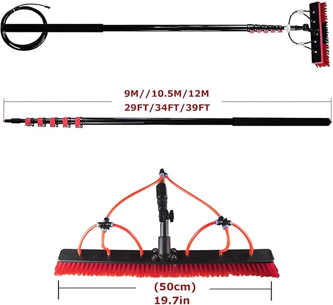 water fed pole kit window cleaning brush outdoor Water Fed Pole Kit Solar Panel Cleaning Tool Outdoor Window Cleaner Window Glass Window Cleaning Poles Water Fed Brush Spray Washer (Size : 29FT/9M)