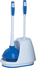 Mr. Clean Toilet Plunger and Bowl Brush Combo with Caddy 3-Piece Heavy-Duty Plunger Toilet Brush and Caddy Set White/Blue