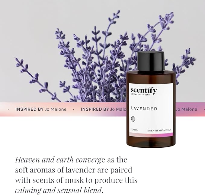 Scentify Lavender Musk Aroma Oil Refill Scent for Oil Diffusers - Bergamot Vanilla Cedarwood Scents - Luxurious Relaxing Aromatherapy Diffuser Fragrance 100ml 3.38 oz