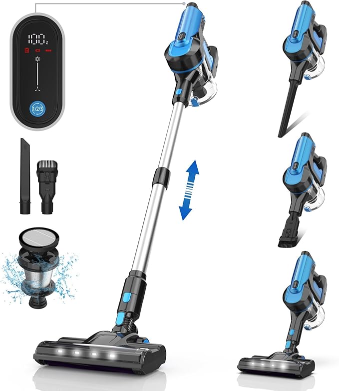 Cordless Vacuum Cleaner 33000pa Stick with Smart LED Display Max 50 Mins Runtime Anti-Tangle Lightweight Handheld for Hard Floor Carpet Pet Hair Home