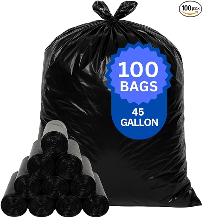 ASSUREPAK Black Trash Bags for Home Kitchen and Retail - 45 Gallons - 100 Bags - Coreless - 40x46 - 1.3 mil thick