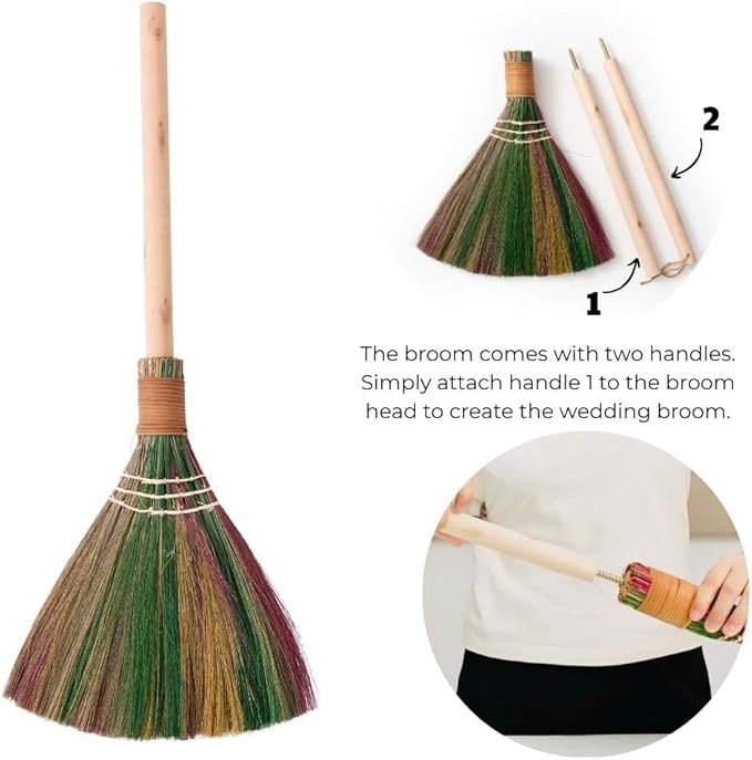 Elegant Wedding Brooms Bride Bridegroom Jumping The Broom for Wedding Natural Whisk Broom with Ribbons Artificial Pearl LeavesRoses for Decorative