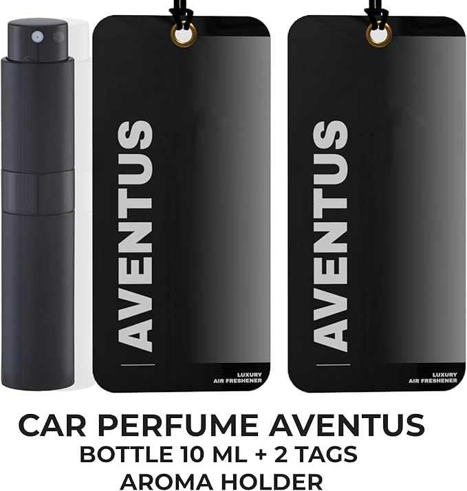 Luxury Car Perfume Long Lasting Air Freshener duration 60 days - Bottle 10ml + 2 tags aroma holder PERFUME INSPIRATION (AVENTUS)