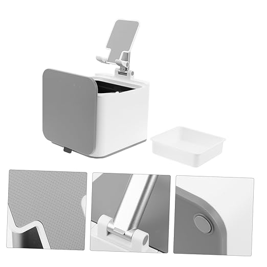 Trash Can with Phone Holder Mini Desktop Garbage Bin for Office Bedroom Kitchen and Travel Versatile and Portable Wastebasket for Compact Storage