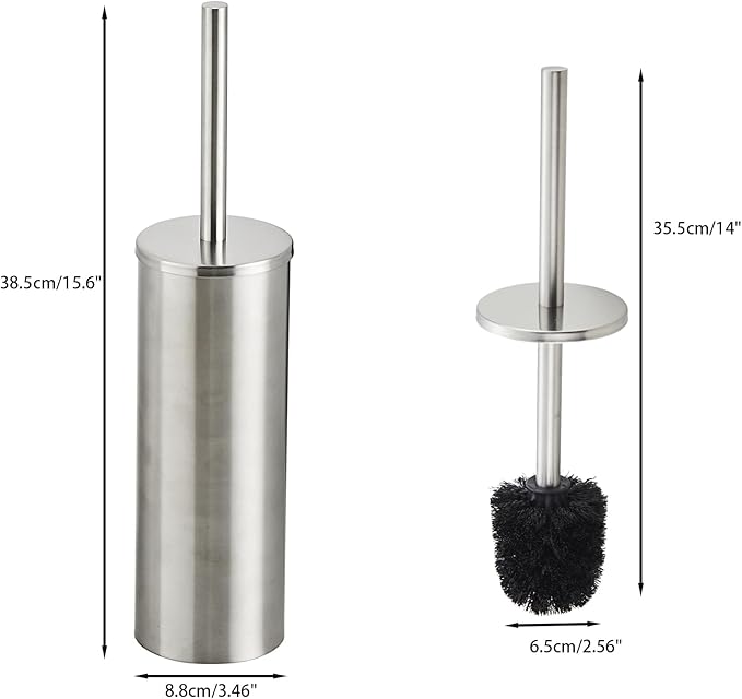 Brushed Nickel Toilet Brush and Holder Set - Stainless Steel Toilet Bowl Scrubber with Replaceable Head &amp Splash Guard