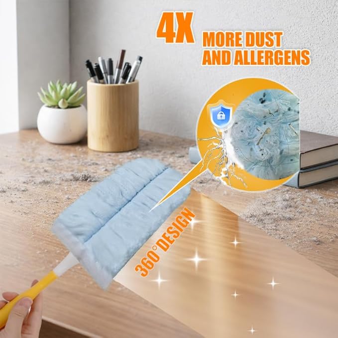 40 Count Duster Refills 360° Heavy Duty Duster Refills Compatible with Swiffer Duster Dusters for Cleaning Home Unscented Disposable Dusters (Blue) (2 Short Handle)