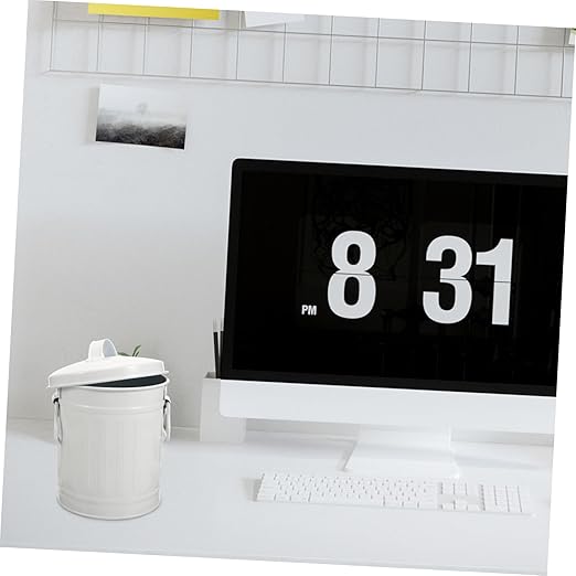 Tofficu Cartoon Trash Can for Desktop Metal Wastebasket Lid Handle for Home Office Living Small Iron Trash Bin