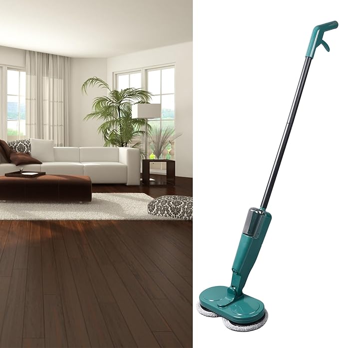 Cordless Electric Mop with Water Sprayer 2000mAh Rechargeable Lightweight Retractable Rod 180° Rotatable for Hardwood Tile Marble Floors White Green (Green)