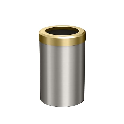 Gatco Small Bathroom Trash Can with Lid Round 3 Gallon Stainless Steel Wastebasket Under Sink Satin Nickel and Brushed Brass for Bathroom Bedroom Office (1911B)