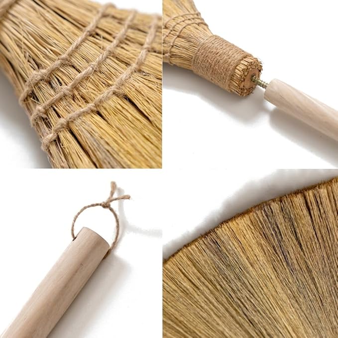 Natural Whisk Sweeping Hand Handle Broom - Brooms for Wedding Jumping Ceremony Halloween DIY Decoration - Vietnamese Straw Soft Broom - 12.2 Width 28.35 Length