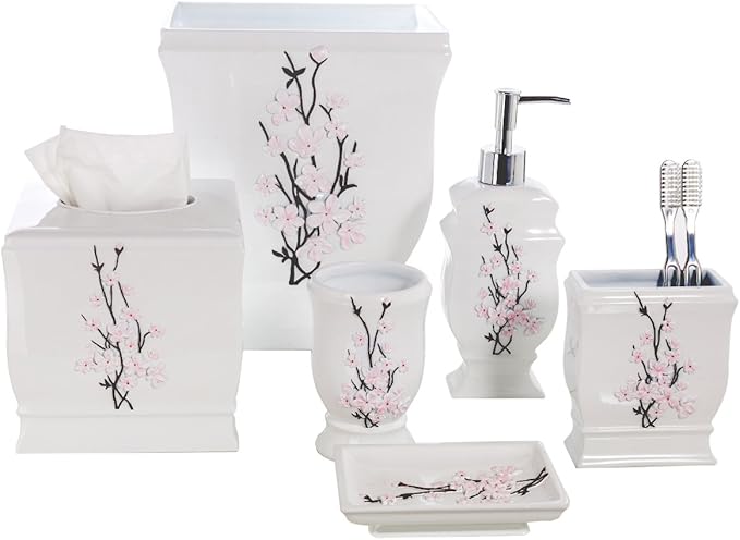 Creative Scents Vanda White Trash Can 1.48 Gal / 5.6L - Decorative Designed Wastebasket - Durable Small Bathroom Trash Can - Waste Basket for Bathroom Powder Room Bedroom Or Living Room Decor
