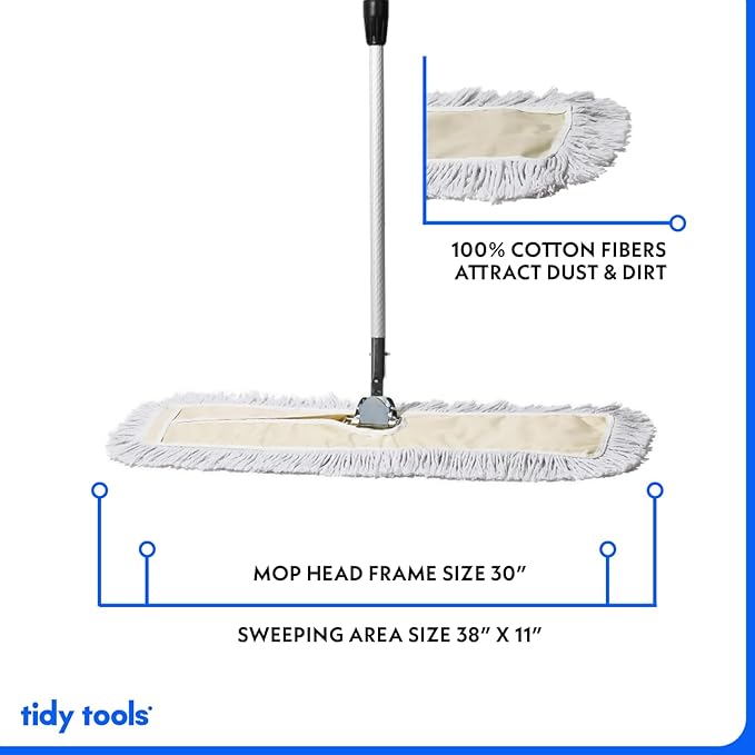 Commercial Dust Mop – 30 Inch Floor Sweeper for Hardwood Reusable Cotton Mop Head Extendable Handle Dry Mop for Floor Cleaning &amp Janitorial Supplies