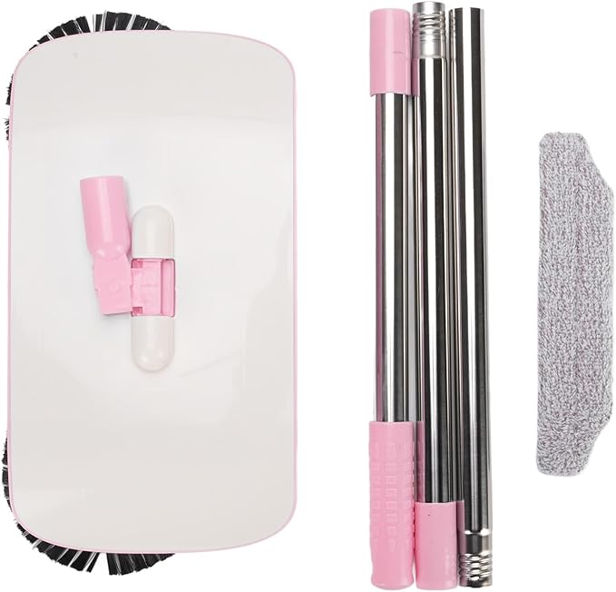 Hand Push Floor Sweeper 2 in 1 Vacuum Cleaner Household Sweeper Mopping Machine 180 Degree Rotating Electric Floor Mops for Wooden Marble Tile (Pink)