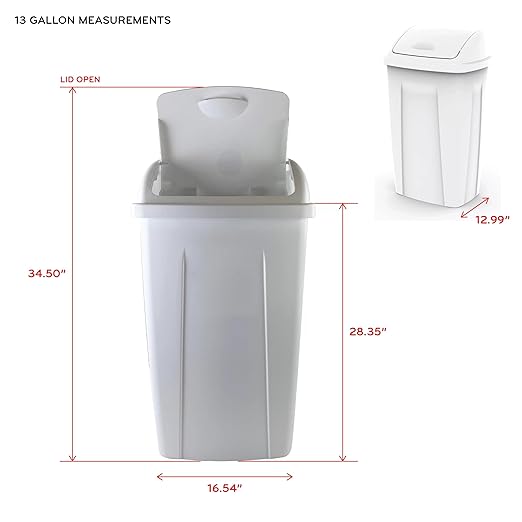 13 Gallon Trash Can Plastic Swing Top Kitchen Garbage Trash Can (White)