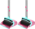 Broom and Dustpan Set 52-in Long Adjustable Handle Broom Dustpan Combo with Dust pan Teeth to Automatically Clean Hair Suitable for Home Kitchen Office Hall Floor (Pink&ampBlue) 2 Pack