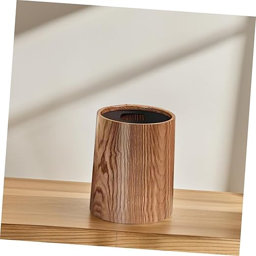 Garneck Rustic Wood Grain Trash Can 8L Plastic Wastebasket Large Capacity Bathroom Kitchen Office Toilet Bin Farmhouse Style Household Garbage Bin