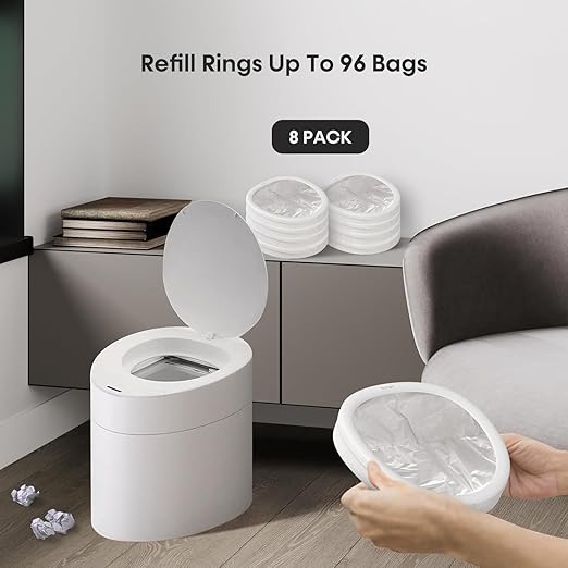 TOWNEW T Air One Official Refill Rings for Smart Bathroom Trash Can Sturdy Trash Bags for Electric Automatic Trash Can 2.6 Gallon 8 pk White Refill Rings - Up to 96 Trash Bags