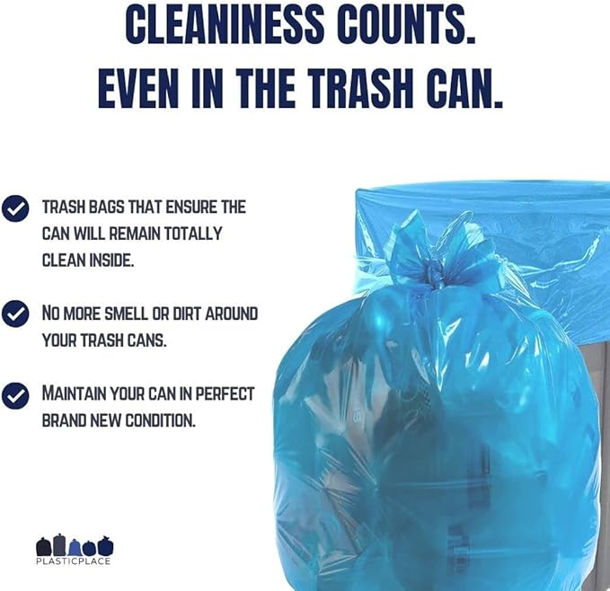Plasticplace 95 Gallon Recycling Trash Bags 61W x 68H 1.5 Mil Blue 25 Count (Pack of 1)
