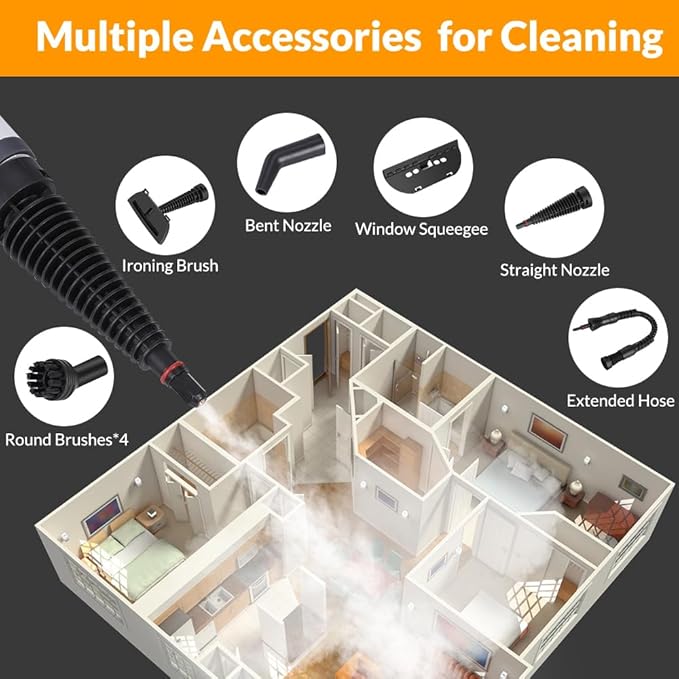 Handheld Pressurized Steam Cleaner with 12 pcs Accessories Steamer for Cleaning Steam Cleaner for Home Use Steamer for Cleaning Car Furniture Floor Upholstery Grout and Tile Deep Gray