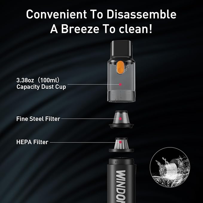 Windone Car Vacuum 12000Pa 2-in-1 Cleaner &amp Tire Inflator 150PSI 60W Brushless Motor Cordless Handheld Vacuum &amp Air Pump with Pressure Gauge LED Light Multi-Nozzles for Car Home Office