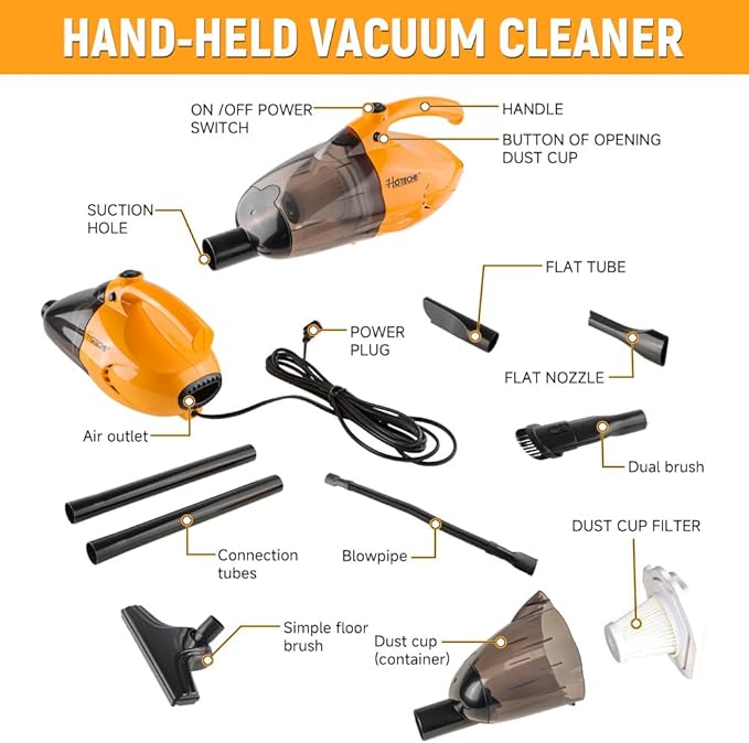 Hoteche Corded Stick Vacuum Cleaner 15KPa Suction Power 0.8L Dirt Capacity High-Efficiency Electric Broom for Home &amp Office Cleaning