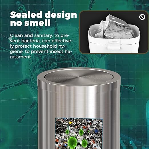 4.8GALStainless Steel Bathroom Trash Can with Lid Silver Trash Can with Flipping Lid Garbage cans for KitchenLiving RoomDental OfficeHotelGuest Room(4.7gal-Silver)
