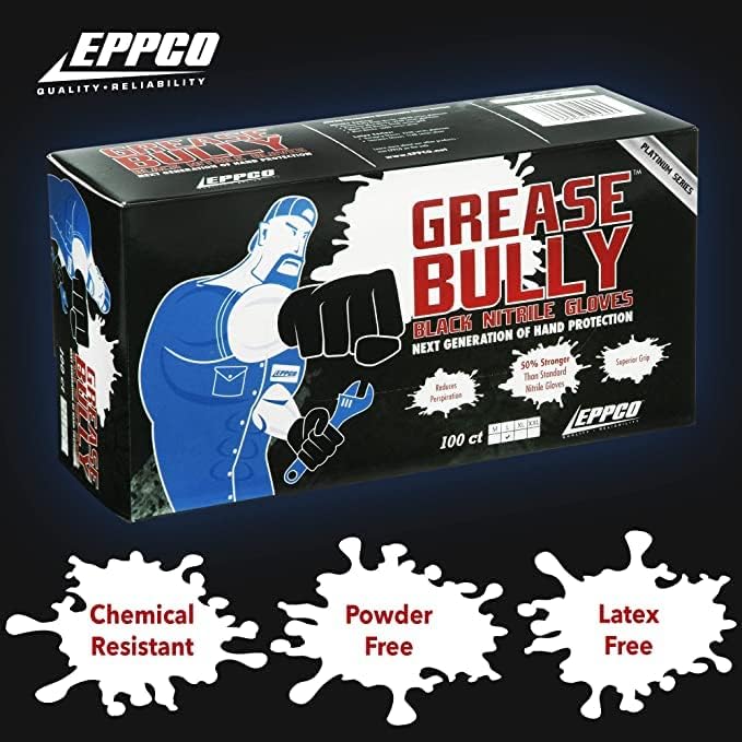 DENCO DISTRIBUTING INC. Grease Bully Nitrile Gloves - 6MIL - Black - Powder &amp Latex Free - 1000 Count - 10 Boxes