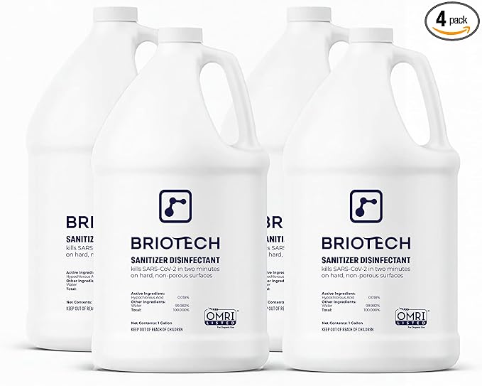 BRIOTECH Sanitizer Disinfectant Hypochlorous Kill 99.99% of Viruses &amp Bacteria Control Mold Eliminate Odor Gentle for Nursery &amp Play Rooms Food Contact Surface Sanitizer 1 Gallon Refill