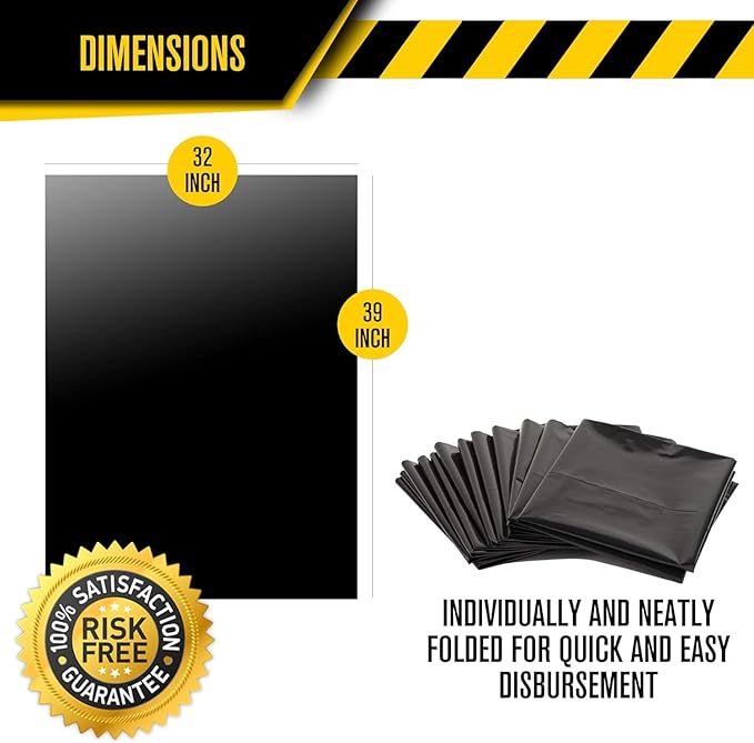 Ultrasac Contractor Trash Bags - (/w Ties) - Heavy Duty 3 MIL Thick39 x 32Shorter 33 Gallon Black Version - for IndustrialCommercialProfessionalConstructionLawnLeafand More(Pack of 100)