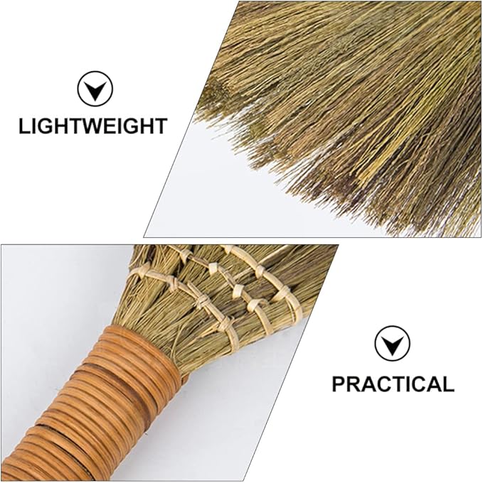 LIFKOME 2Pcs Indoor Grass Broom Whisk Broom Thai Handle Broomstick Sweeping Cleaning Tool Asian Handmade Craft Broom for Home Kitchen Bedroom
