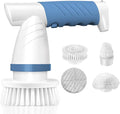 Electric Spin Scrubber IEZFIX Electric Cleaning Brush Bathroom Shower Scrubbing Cleaner Brush Power Scrubber Cordless with 4 Replaceable Brush Heads for Bathtub Tile Floor Toilet Kitchen - Blue