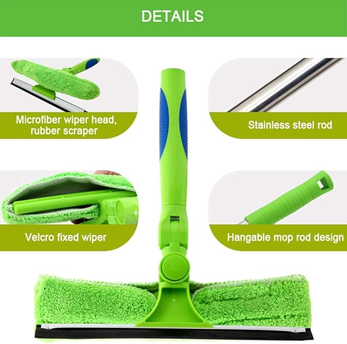 Telescopic Window Cleaner 2.9m/3.9m Cleaning Kit with Extension Pole High Altitude Glass Cleaning Microfiber Feather Duster/3.9m (3.9m)