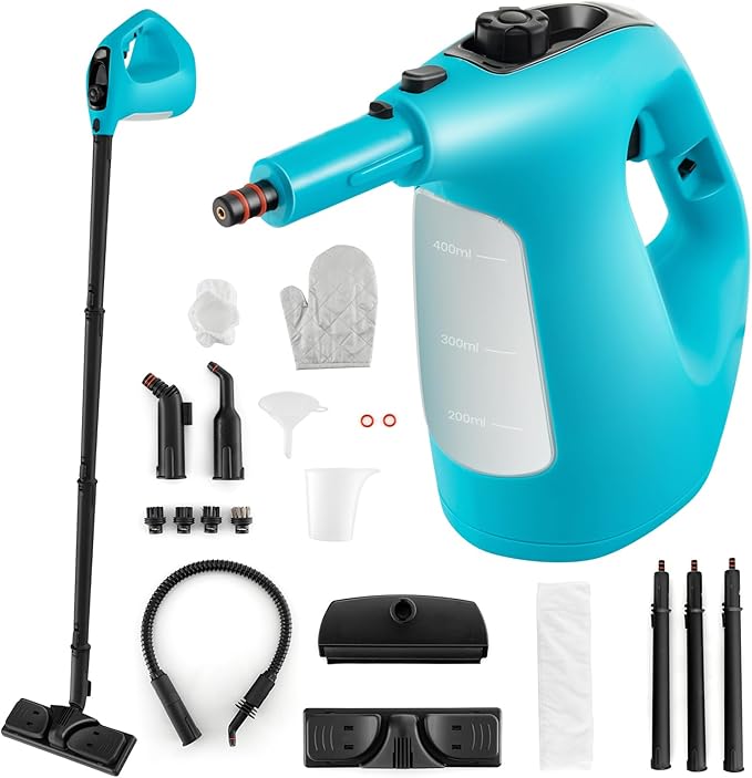 Goplus Handheld Steam Cleaner 1400W Pressurized Steam Cleaner w/Continuous Steam w/Unlimited Use Time 13.5 OZ Water Tank Child Lock &amp 14-Piece Accessory Kit Portable Chemical-Free Steamer Mop