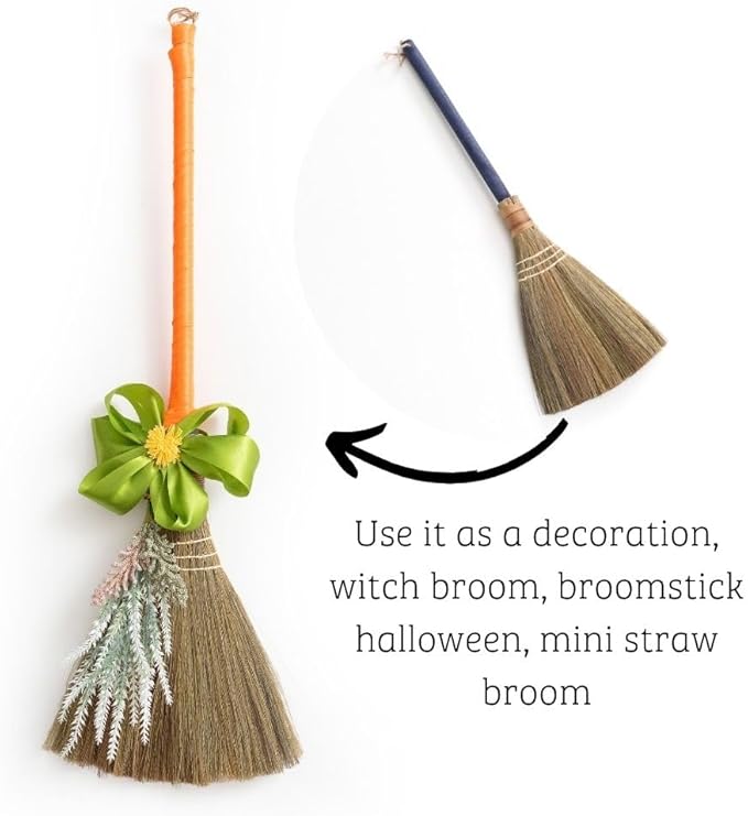 Handmade Whisk Sweeping Broom - Brooms for Wedding Jumping Ceremony Halloween DIY Decoration - Vietnamese Straw Soft Broom - 12.2 Width 28.35 Length