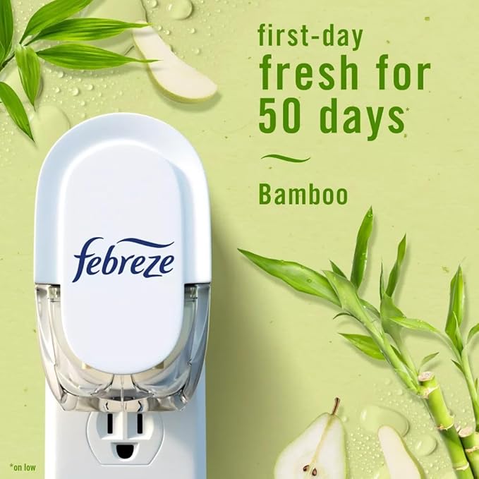 Feb-reze Plug In Air Freshener Odor-Fighting Scented Oil Refill Light Bamboo - 3 Refills