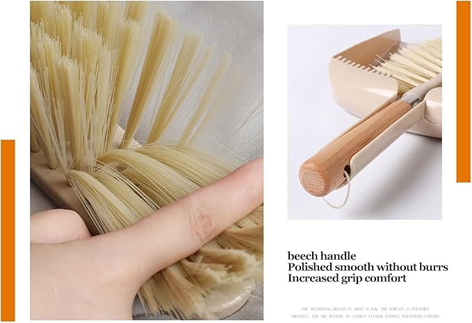 Whisk Broom Hand Held Hand Broom Wooden Handle Drafting Brush and Dustpan Set Bench Suitable for DesktopWorkbench(A)