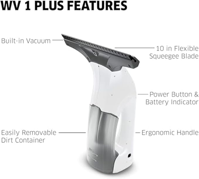 Kärcher WV 1 Electric Window Vacuum Squeegee 10 - Perfect for Showers Mirrors Glass and Countertops - Electric Squeegee