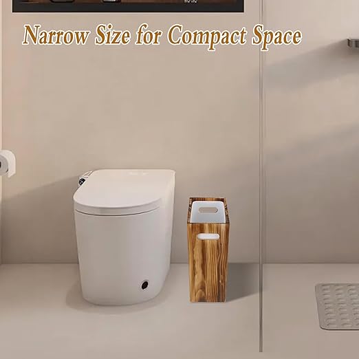 3 Gallon Wooden Trash Can with Liner Wood &amp Plastic Bathroom Trash Can Small Decorative Waste Basket for Bathroom Bedroom Kitchen Office