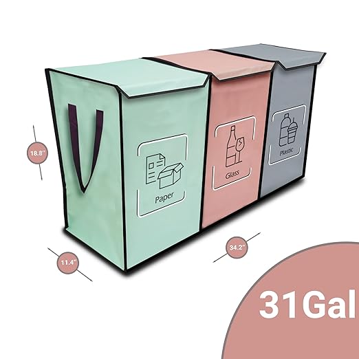 NYIKA - Recycling Organizer - Reusable Recycling Bags - Recycling Sorter - Trash Sorting Bins - 3 Compartment Recycle - Pack of 3 Bags with Lid