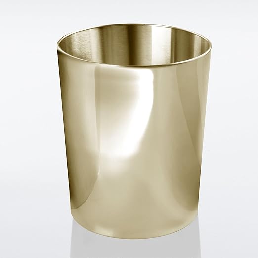 mDesign Round Metal Small 1.7 Gallon Recycle Trash Can Wastebasket Garbage Container Bin for Bathrooms Kitchen Bedroom Home Office - Durable Stainless Steel - Mirri Collection - Soft Brass