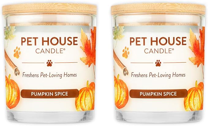 One Fur All Pet House Fall Candles Long Lasting Clean Burning Soy Wax Scented Candles for Pet Odor Pumpkin Spice 2 Pack