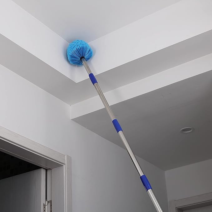 Duster Cobweb Duster with Extension Pole Medium Stiff Bristles Cobweb Duster Head &amp 6-Feet Stainless Steel Pole Ceiling Fan Duster for Outdoor Indoor Cleaning
