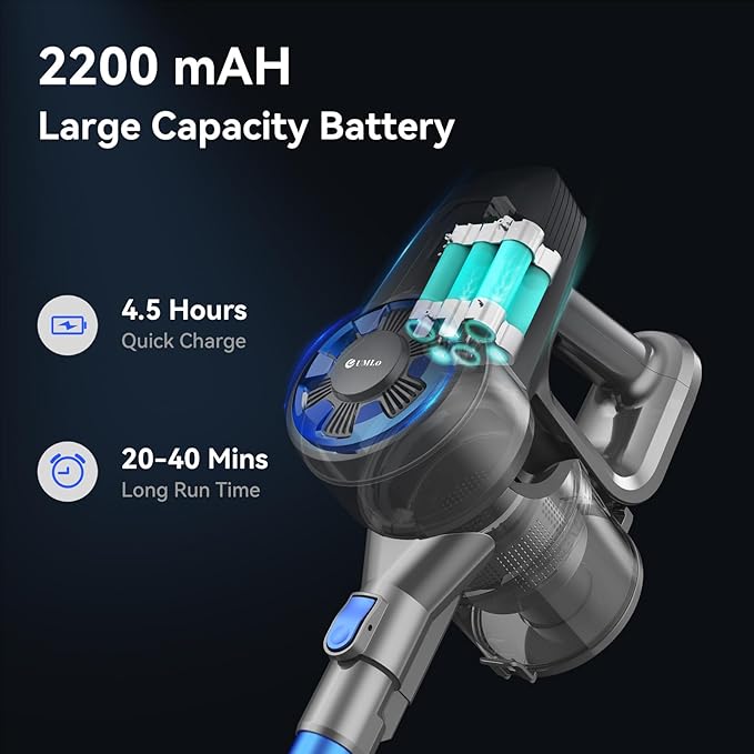Cordless Vacuum Cleaner8-in-1 Lightweight Stick Vacuum with Powerful SuctionSelf-Standing40 Mins Max RuntimeRechargeable Vacuum Cleaners for HomeHardwood FloorCarpetPet Hair (Charcoal)