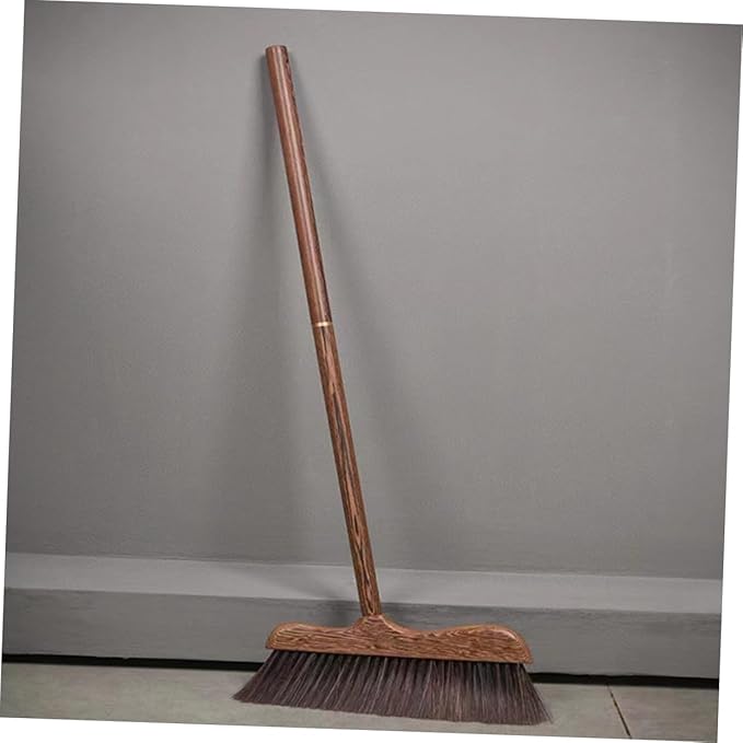Long Handle Wood Broom with Soft Bristles Ergonomic Floor Cleaning Brush for Home and Kitchen Dust Sweeper for Corners and Under Furniture Static Household Cleaning Tool