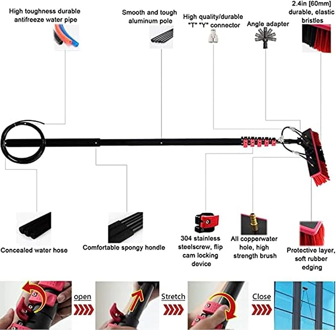Water Fed Pole Kit Window Cleaning Telescopic Poleextendable Window Cleaning kitSolar Panel Cleaning Equipment Long Pole Window Cleaner5.4m/18FT