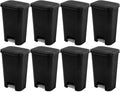 Sterilite 11.9 Gallon Rectangular Step On Kitchen Plastic Indoor Wastebasket with Wide Opening Lid and Comfort Handle for Home Black (8 Pack)