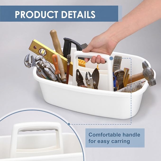 2 Pack Cleaning Supply Caddy with Handle Portable Shower Caddy Organizer Plastic Basket with Handle Stackable Tool Storage for Bathroom Garden Kitchen Home Organization White