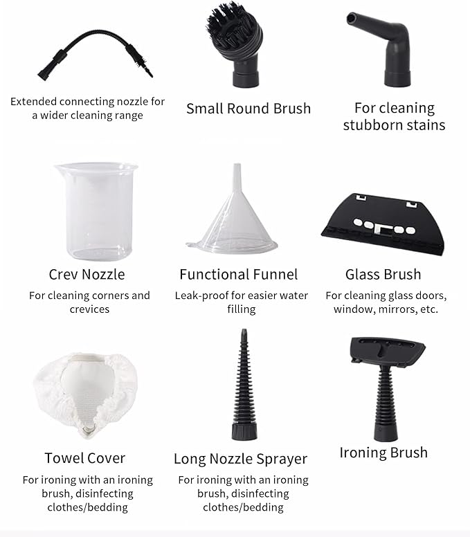 Handheld Steam Cleaner 1250W Multi-Purpose Portable Powerful Steamer Fast Steam Cleaning Tool for Grout Floors Fabrics Cars Kitchens Upholstery Removes Dirt Grease and Stubborn