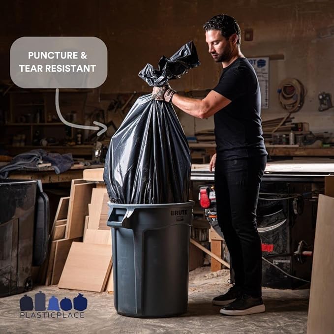 Plasticplace 40-45 Gallon Black Trash Bags 1.7 Mil 40x47 100 Count